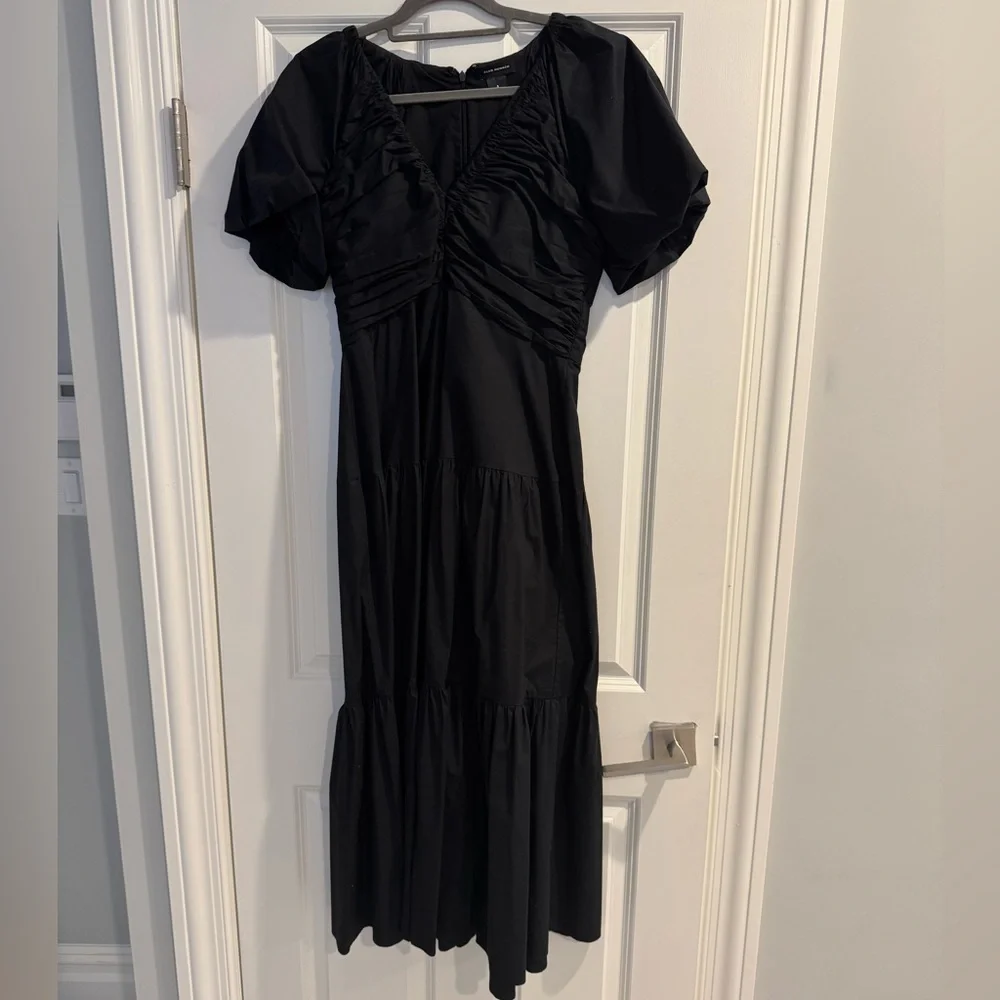 Club Monaco Midi Black Poplin Puff Sleeve Dress - Picture 4 of 8